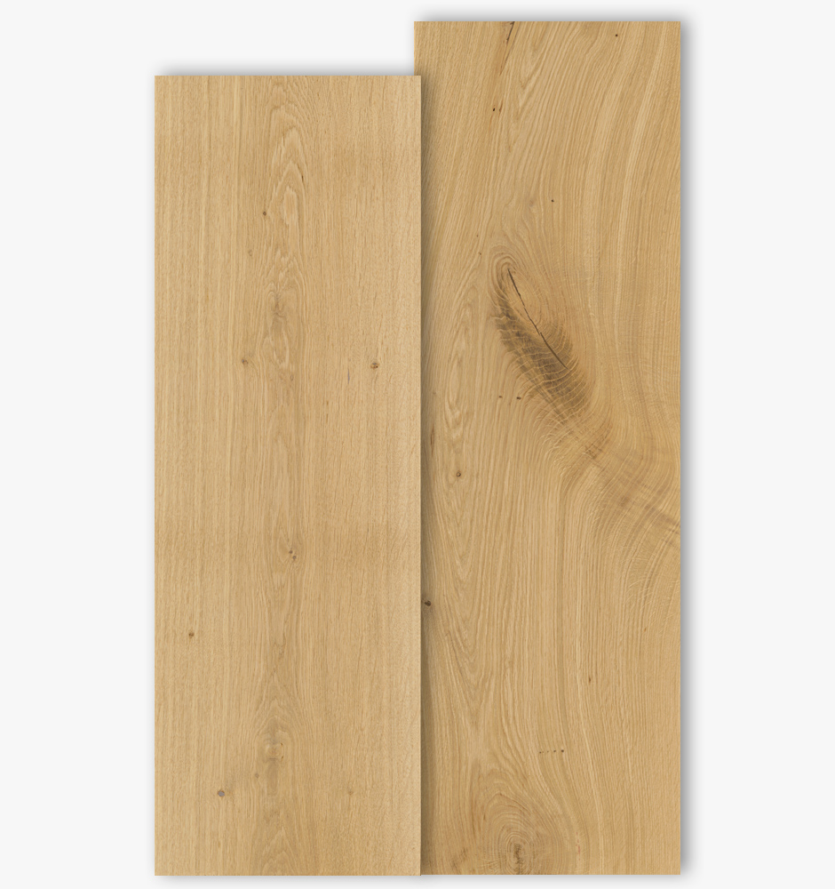 Oak floor boards with grade type Select and Natur with 300mm width