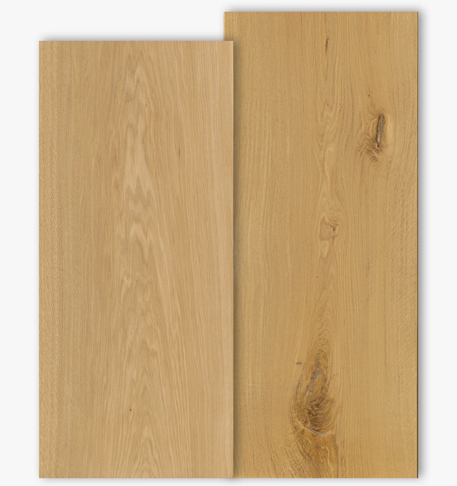 Oak floor boards with grade type Select and Natur with 400mm width